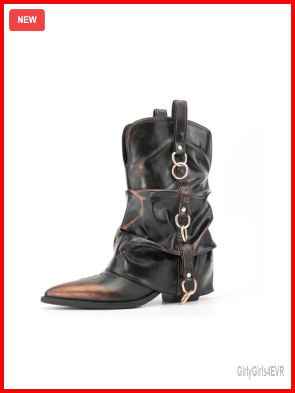 Faux Leather Mid Calf Cowboy Boots Pointed Toe Slouchy Pull On Western Boots
